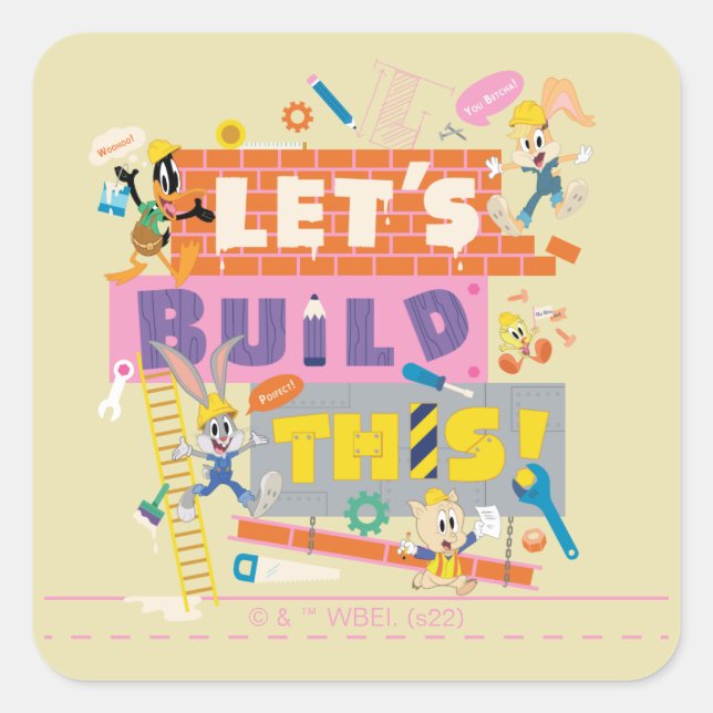 Pegatina Cuadrada BUGS BUNNY BUILDERS™| Sitio de trabajo "Let's Buil (Anverso)