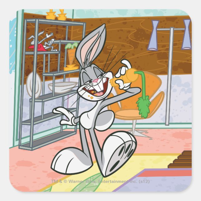 Pegatina Cuadrada BUGS BUNNY™ Con Zanahoria (Anverso)