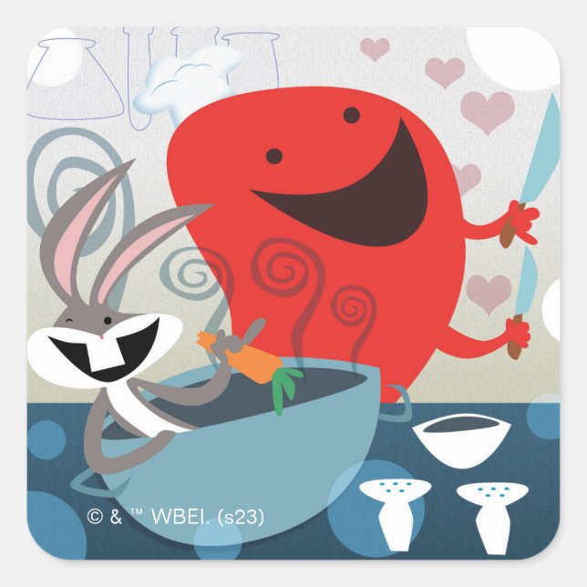 Pegatina Cuadrada BUGS BUNNY™ y Gossamer Whimsical Meal Prep (Anverso)