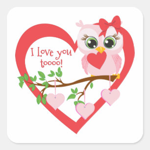 Pegatina Cuadrada Búho de amor lindo