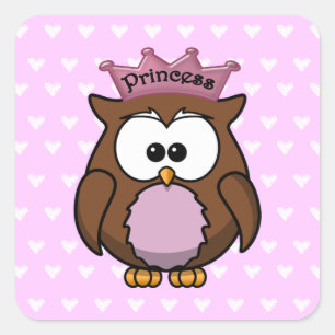 Pegatina Cuadrada búho de princesa