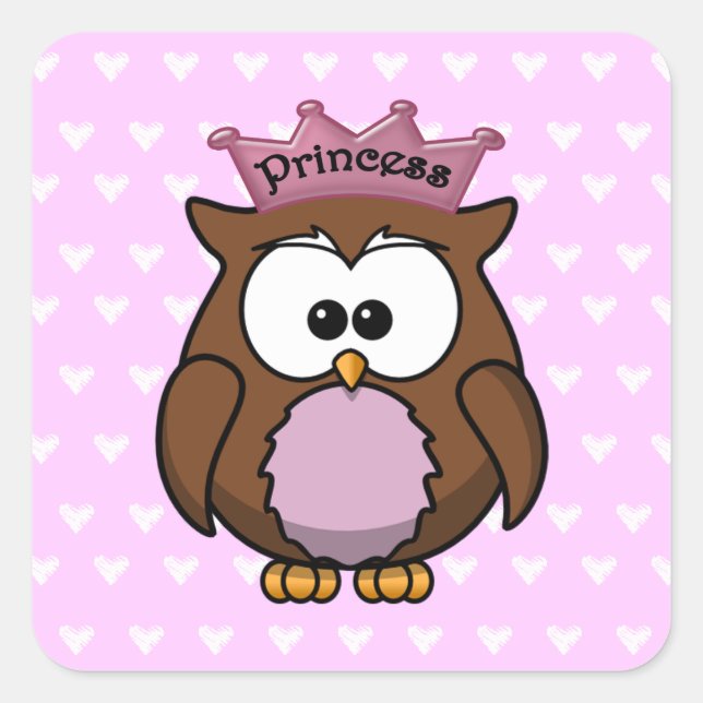 Pegatina Cuadrada búho de princesa (Anverso)