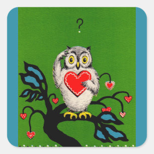 Pegatina Cuadrada búho de San Valentín
