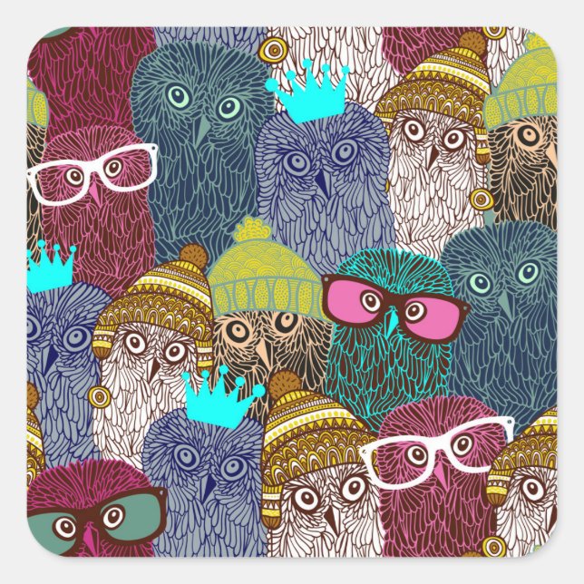 Pegatina Cuadrada Búho en la corona (Anverso)