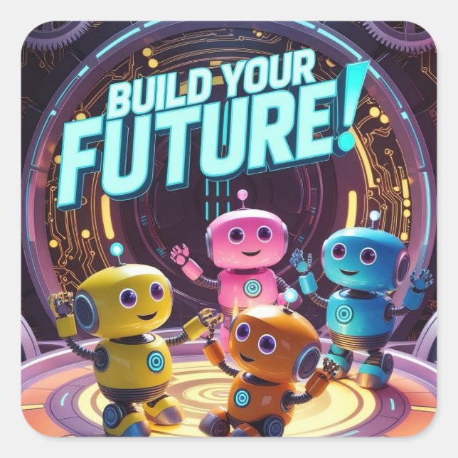 Pegatina Cuadrada Build Your Future with Kids in Space (Anverso)
