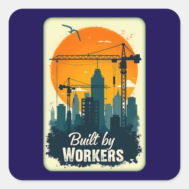 Pegatina Cuadrada Built by Workers Retro Labor Day Shirt (Anverso)