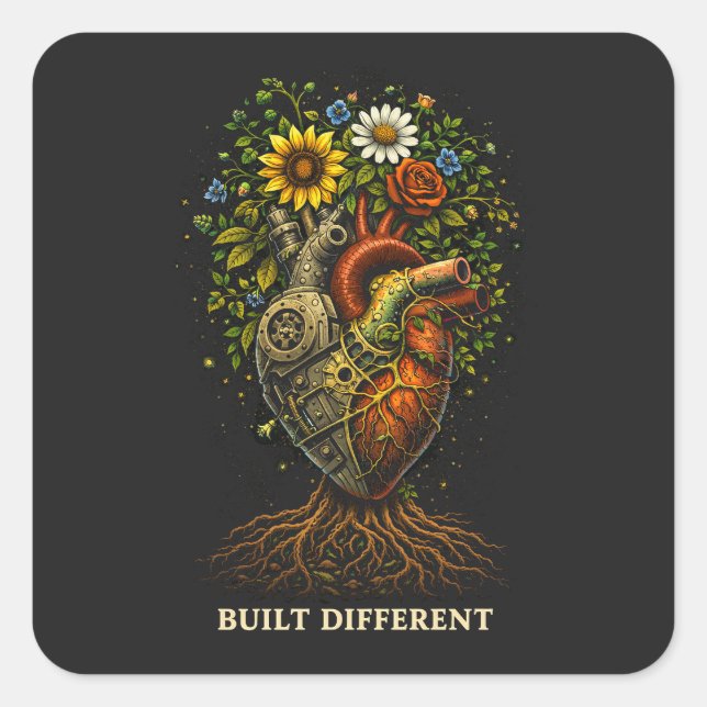 Pegatina Cuadrada Built Different (Anverso)