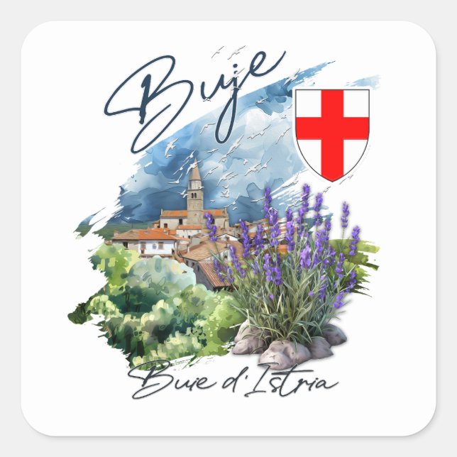 Pegatina Cuadrada Buje Croacia (Anverso)