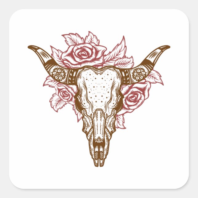 Pegatina Cuadrada Bull Skull (Anverso)