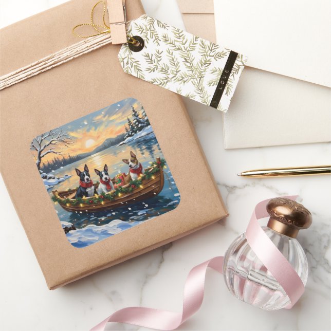 Pegatina Cuadrada Bull Terrier Christmas Boat Holiday (Regalar)