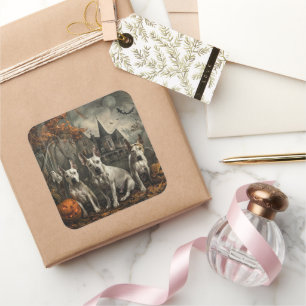 Pegatina Cuadrada Bull Terrier Halloween Noche Doggy Delight