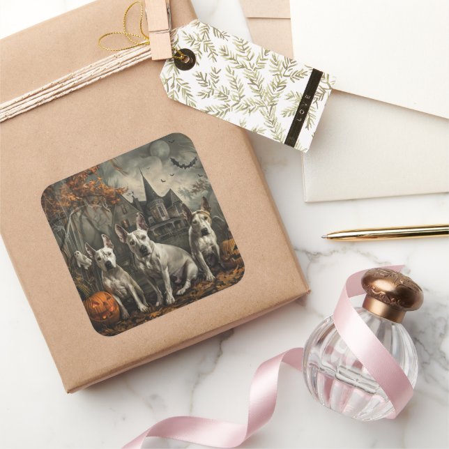 Pegatina Cuadrada Bull Terrier Halloween Noche Doggy Delight (Regalar)