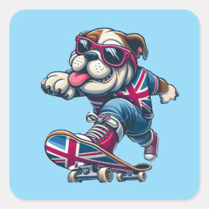 Pegatina Cuadrada Bulldog británico Guay en Skateboard