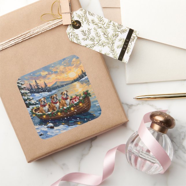 Pegatina Cuadrada Bulldog Christmas Boat Holiday (Regalar)