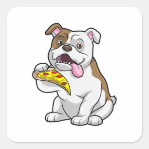 Pegatina Cuadrada Bulldog con pedazo de pizza