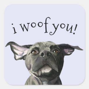 Pegatina Cuadrada Bulldog Cute Pit Oídos Bruggly   yo te quiero