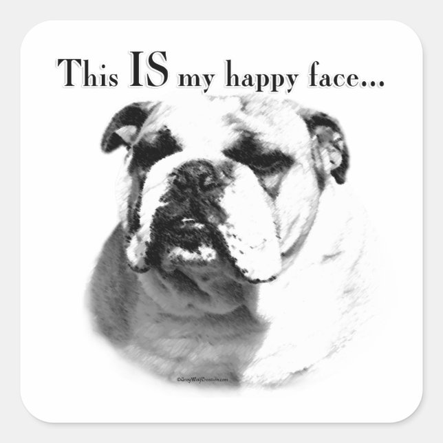 Pegatina Cuadrada Bulldog Feliz Cara (Anverso)