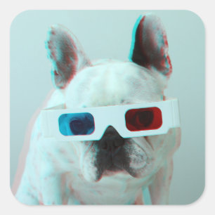Pegatina Cuadrada Bulldog francés con los vidrios 3D
