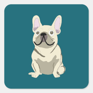 Pegatina Cuadrada Bulldog Francés Crema, Amo a mi Perro