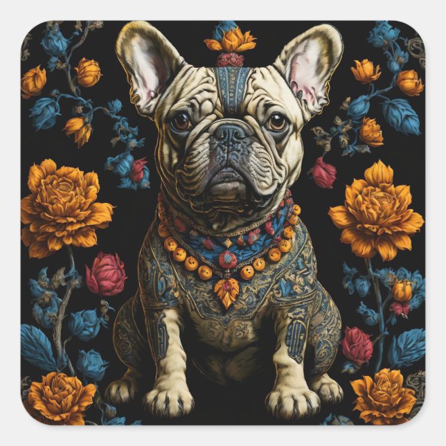 Pegatina Cuadrada Bulldog francés de arte folclórico de México (Anverso)