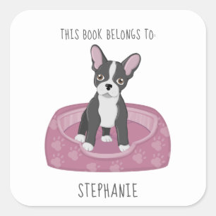 Pegatina Cuadrada Bulldog francés: este libro pertenece a