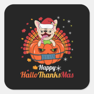 Pegatina Cuadrada Bulldog francés Feliz HalloGraciasMas 2020 Perro C