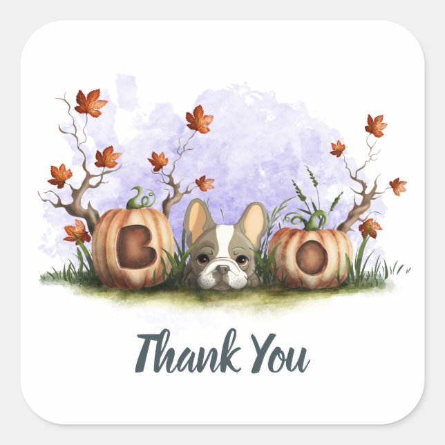 Pegatina Cuadrada Bulldog francés lindo cachorro Halloween Baby Show (Anverso)