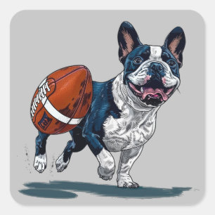 Pegatina Cuadrada Bulldog francés lindo jugando al fútbol