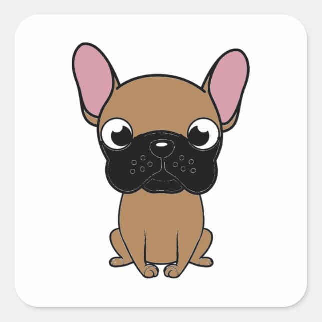 Pegatina Cuadrada bulldog francés nuevo personalizado kawaii fawn (Anverso)