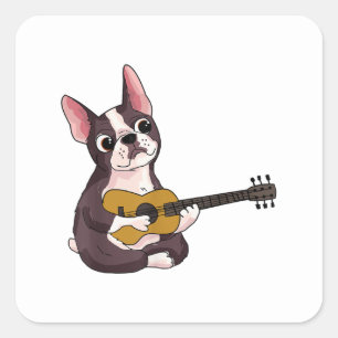 Pegatina Cuadrada Bulldog francés toca guitarra divertida guitarista