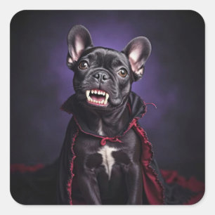 Pegatina Cuadrada Bulldog Francés Vampiro Halloween Lindo