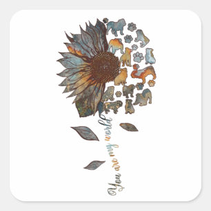 Pegatina Cuadrada Bulldog Girasol Eres mi mujer temática del perro d