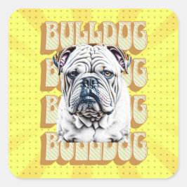 Pegatina Cuadrada Bulldog inglés con fuente retro