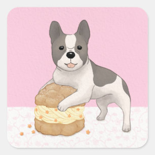 Pegatina Cuadrada Bulldog lindo y arte de Ilustracion de crema