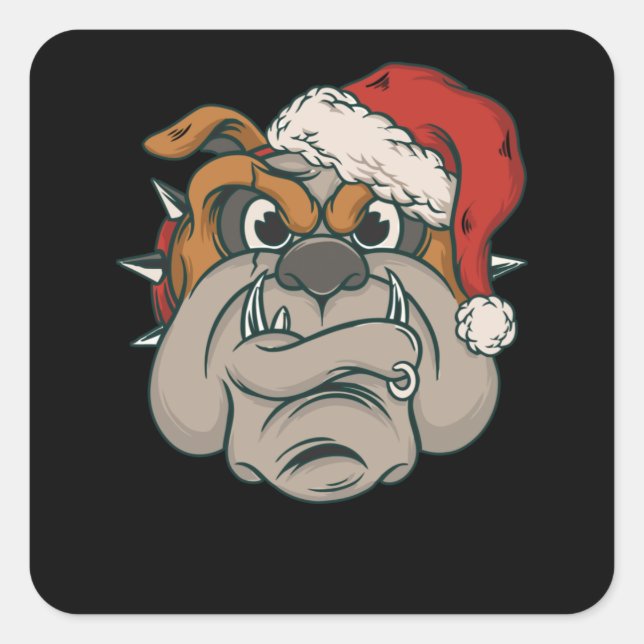 Pegatina Cuadrada Bulldog navidades (Anverso)