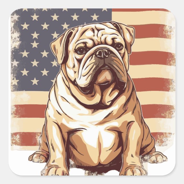 Pegatina Cuadrada Bulldog patriótico americano (Anverso)