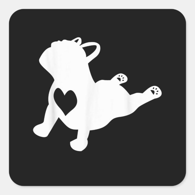 Pegatina Cuadrada Bulldog Yoga Pose Love Heart Workout Gift (Anverso)