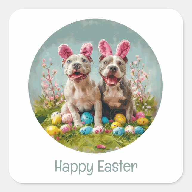 Pegatina Cuadrada Bulldoges felices de Pascua (Anverso)