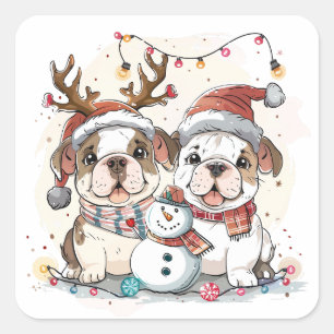 Pegatina Cuadrada Bulldoges ingleses navidades