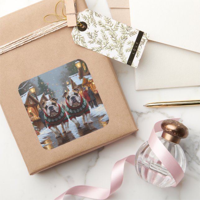 Pegatina Cuadrada Bulldogs Christmas Snow Holiday (Regalar)