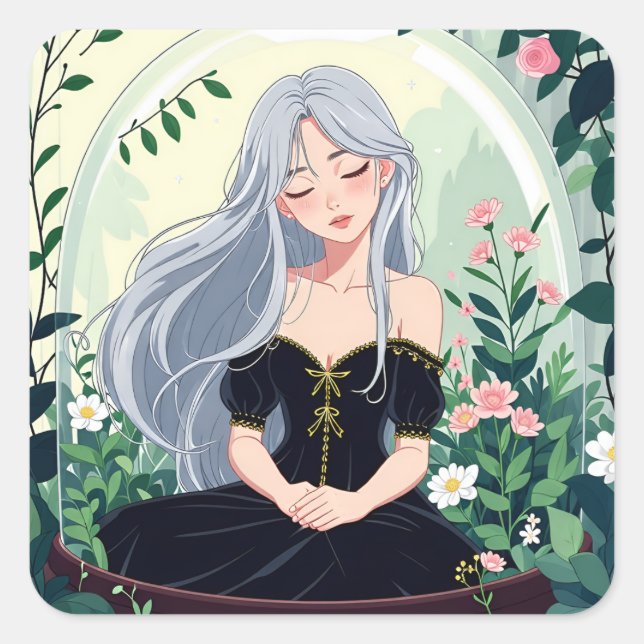 Pegatina Cuadrada Bullet Journaling Series8 - Terrarium Chica 8 (Anverso)