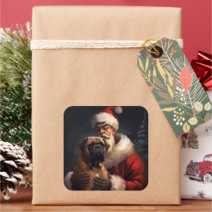 Pegatina Cuadrada Bullmastiff con Santa Claus Navideño Festivo 