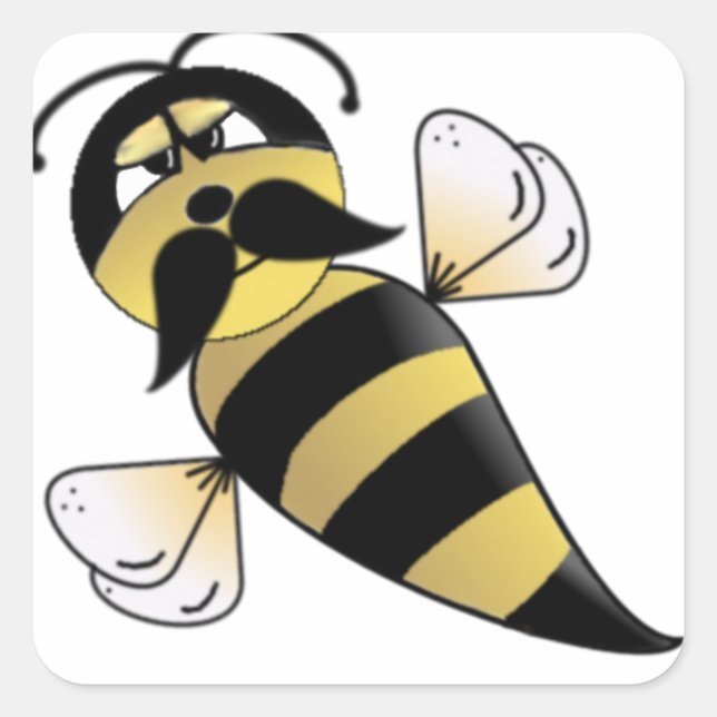 Pegatina Cuadrada Bumble Bee con bigote (Anverso)