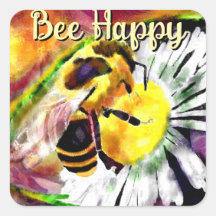Bumble Bee Happy Daisy Flor Flor acuarela Floral