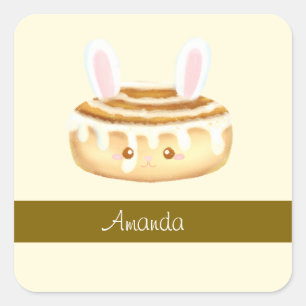 Pegatina Cuadrada Bun de Cinnamon de postre dulce conejo