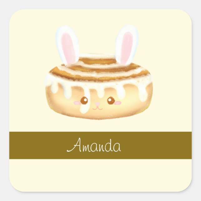 Pegatina Cuadrada Bun de Cinnamon de postre dulce conejo (Anverso)