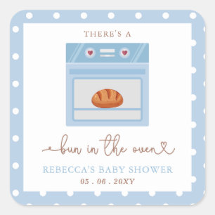 Pegatina Cuadrada Bun In The Oven Blue Baby Boy Baby Shower