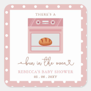 Pegatina Cuadrada Bun In The Oven Pink Baby Girl Baby Shower