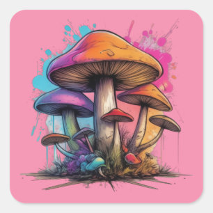 Pegatina Cuadrada Bunch of Colorful Mushrooms