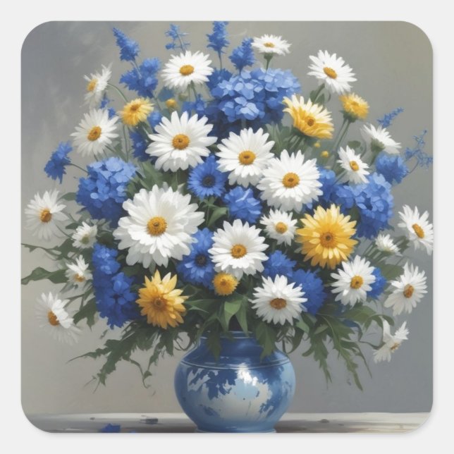 Pegatina Cuadrada Bunch of Flowers Elegant Watercolor (Anverso)